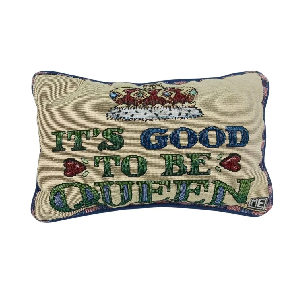 Vintage Mary Engelbreit Pillow Good To Be Queen Accent Tapestry Blue